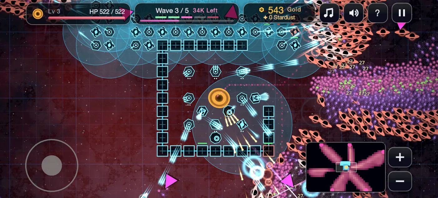 Thousands of enemies swarm a base of walls and towers