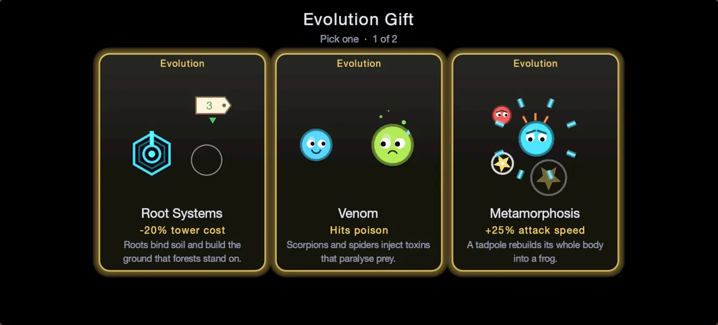 Choosing an upgrade card after a wave